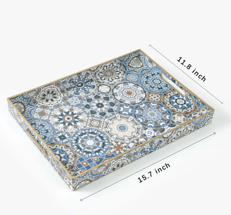 AGIOTA Boho Coffee Table Trays Serving Tray with Handles Large Tray for Ottoman Modern Decorative Tray for Living Room - Image 3