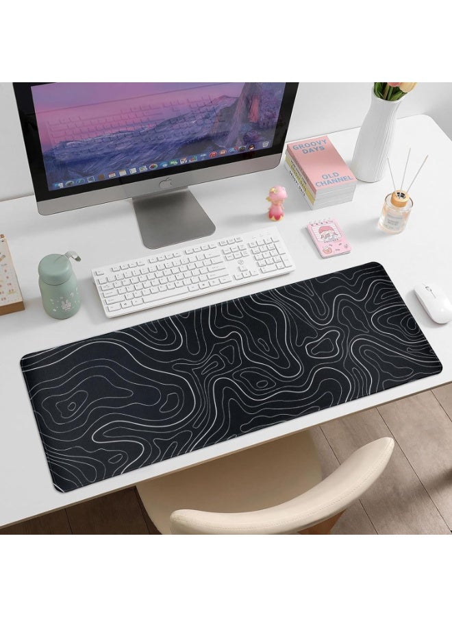 Gaming Mouse Pad Large,31.5 x 11.8in Topographic Keyboard Mousepad for Non-Slip Base and Stitched Edge, Extended Desk Pad XL Desk Mat (Black) - Image 2