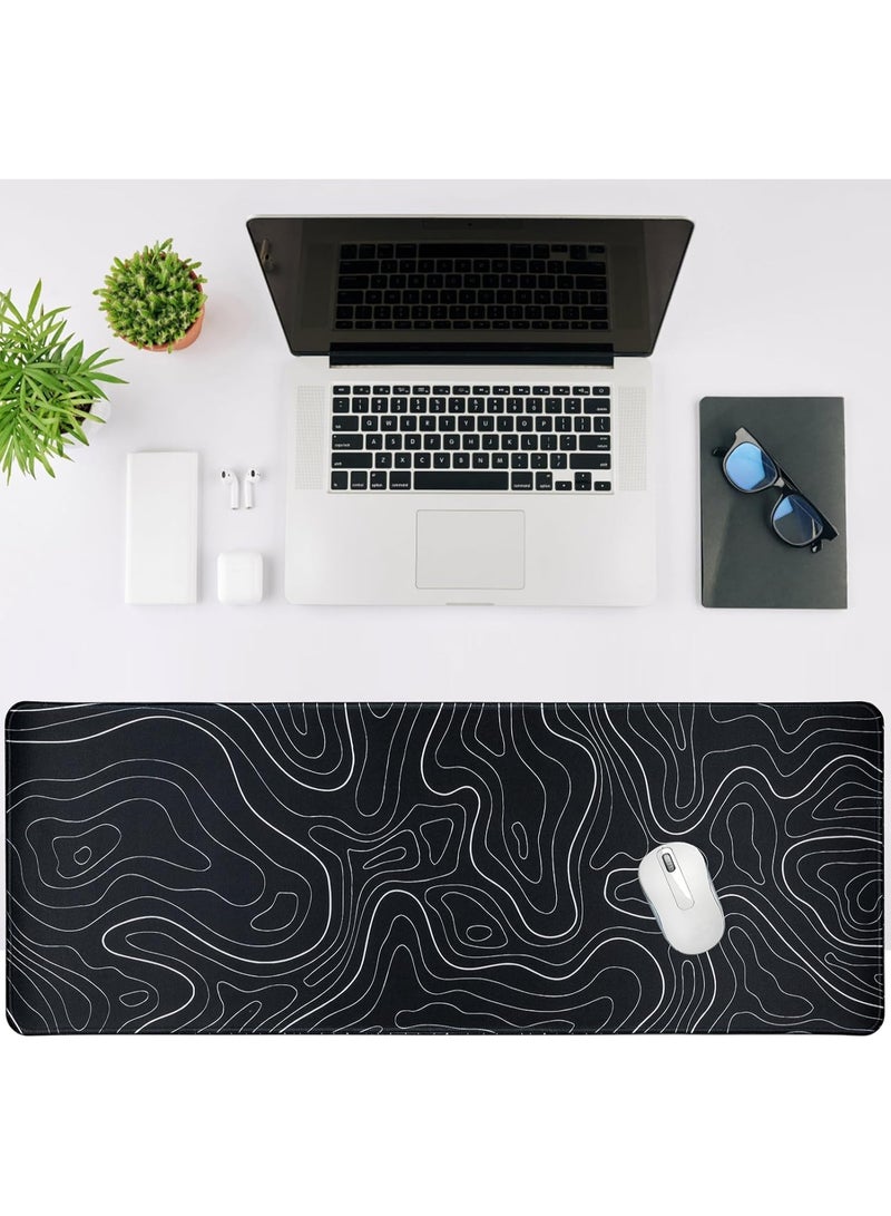 Gaming Mouse Pad Large,31.5 x 11.8in Topographic Keyboard Mousepad for Non-Slip Base and Stitched Edge, Extended Desk Pad XL Desk Mat (Black) - Image 4