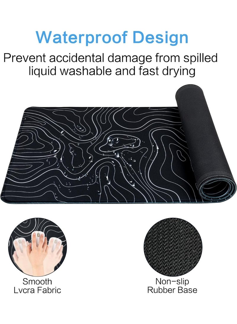 Gaming Mouse Pad Large,31.5 x 11.8in Topographic Keyboard Mousepad for Non-Slip Base and Stitched Edge, Extended Desk Pad XL Desk Mat (Black) - Image 5