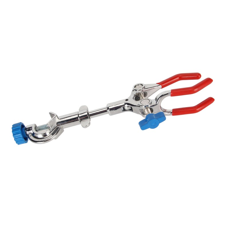 3 Prong Lab Clamp: Stainless Steel Frame Nonslip Rubber Coated Jaws - Adjustable Angle Pressure Control Finger Flask Clamp for Professional Labs Science Classrooms Home Glassware Holding - Image 3
