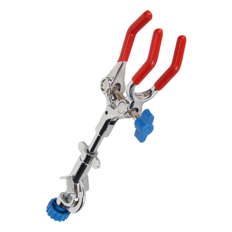 3 Prong Lab Clamp: Stainless Steel Frame Nonslip Rubber Coated Jaws - Adjustable Angle Pressure Control Finger Flask Clamp for Professional Labs Science Classrooms Home Glassware Holding - Image 5