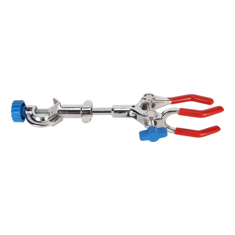 3 Prong Lab Clamp: Stainless Steel Frame Nonslip Rubber Coated Jaws - Adjustable Angle Pressure Control Finger Flask Clamp for Professional Labs Science Classrooms Home Glassware Holding - Image 4
