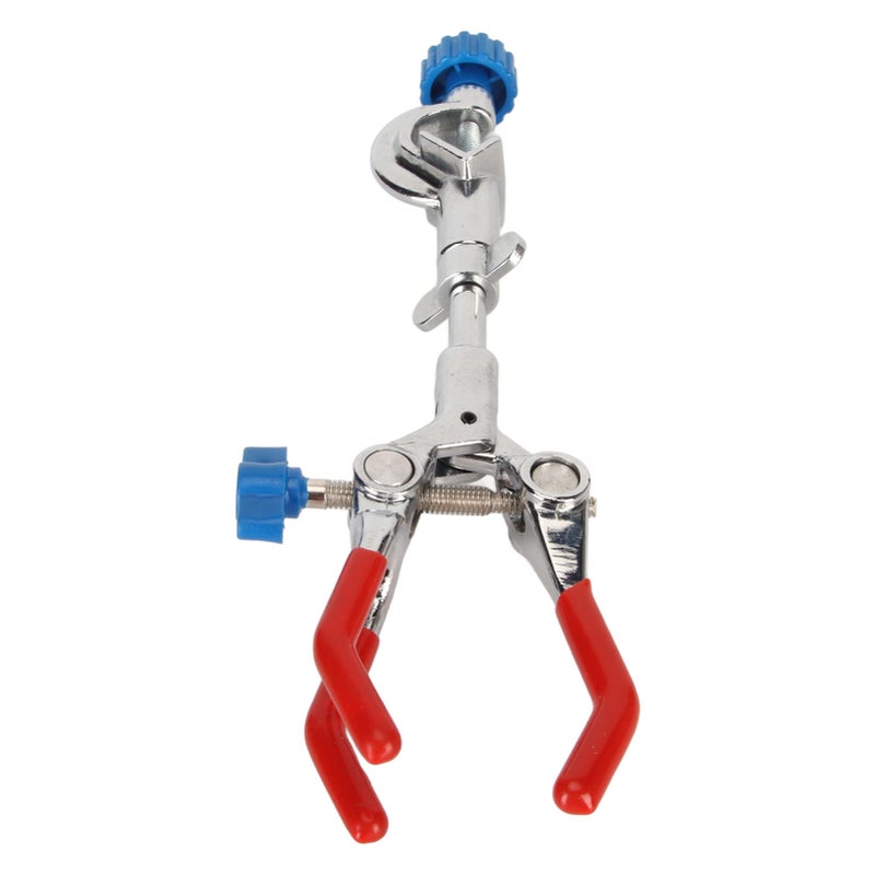 3 Prong Lab Clamp: Stainless Steel Frame Nonslip Rubber Coated Jaws - Adjustable Angle Pressure Control Finger Flask Clamp for Professional Labs Science Classrooms Home Glassware Holding - Image 1
