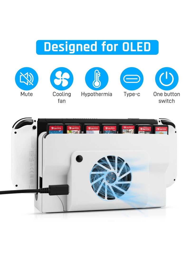 SYOSI - Cooling Fan for Nintendo Switch OLED, Cooler Replacement Dock Accessories with Blue Light & Type-C Cable, ABS Cooling Dock with Game Card Slot for Switch OLED Dock HEG-007 - Image 1