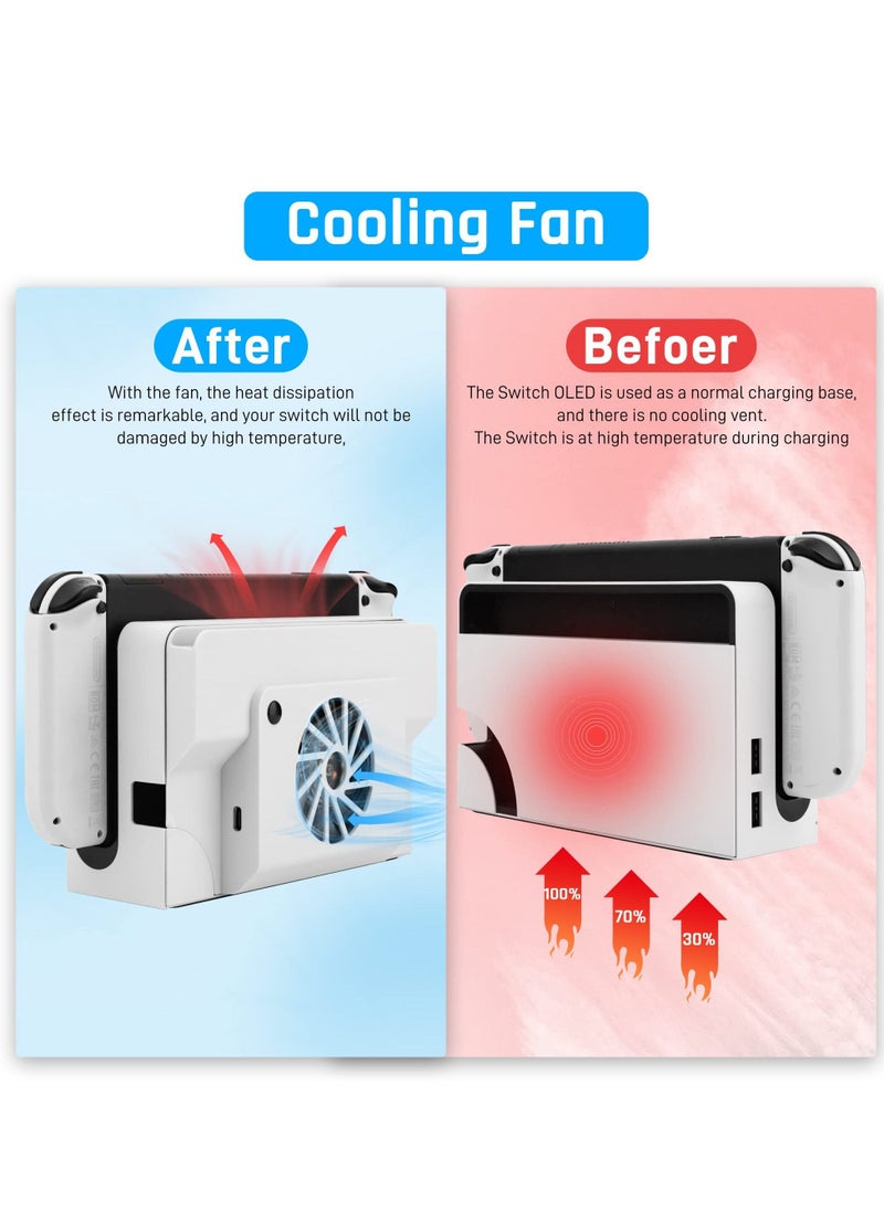 SYOSI - Cooling Fan for Nintendo Switch OLED, Cooler Replacement Dock Accessories with Blue Light & Type-C Cable, ABS Cooling Dock with Game Card Slot for Switch OLED Dock HEG-007 - Image 1