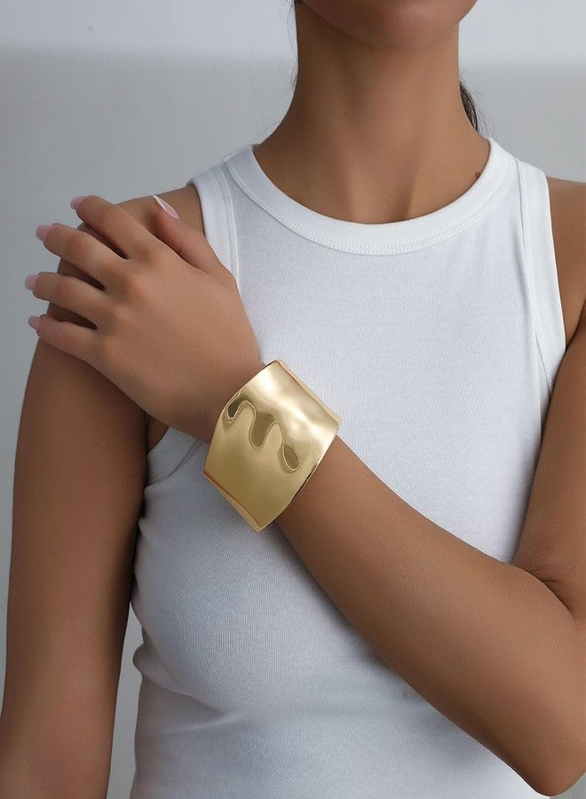 Tornito أساور ذهبية عريضة من تورنيتو 4 قطع للنساء مطلية بالذهب عيار 14 قيراط، أساور قابلة للفتح بتصميم غير منتظم وعصري، مجوهرات سميكة قابلة للتكديس، هدايا - Image 4