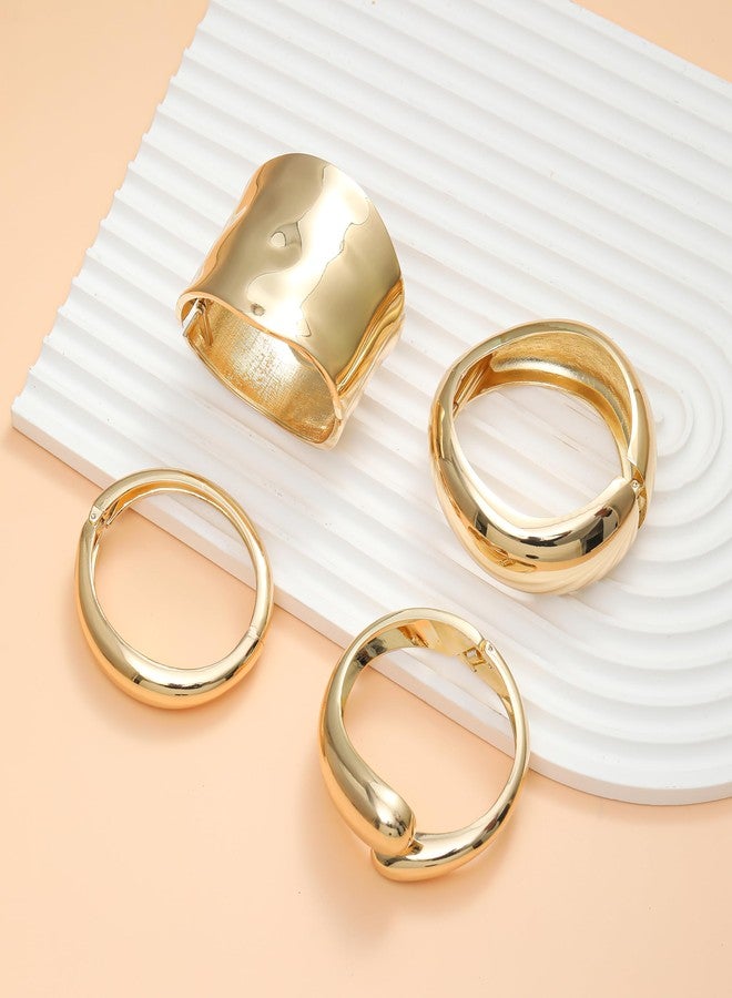 Tornito أساور ذهبية عريضة من تورنيتو 4 قطع للنساء مطلية بالذهب عيار 14 قيراط، أساور قابلة للفتح بتصميم غير منتظم وعصري، مجوهرات سميكة قابلة للتكديس، هدايا - Image 5