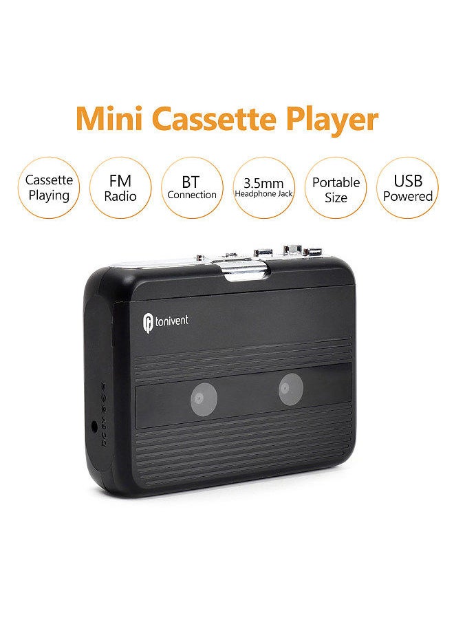 Generic - Mini Cassette Player Tape Record FM Radio with 3.5mm Headphone Jack Volume Control - Image 1