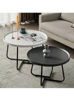 Coffee Table Set of 2 Stackable MDF Top Side Table Round Set Table Combination Small Set Table Set Industrial Style Side Table Round for Living Room, Balcony