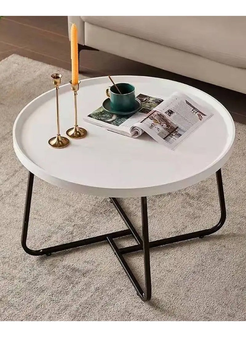 DubaiGallery - Coffee Table Set of 2 Stackable MDF Top Side Table Round Set Table Combination Small Set Table Set Industrial Style Side Table Round for Living Room, Balcony - Image 1