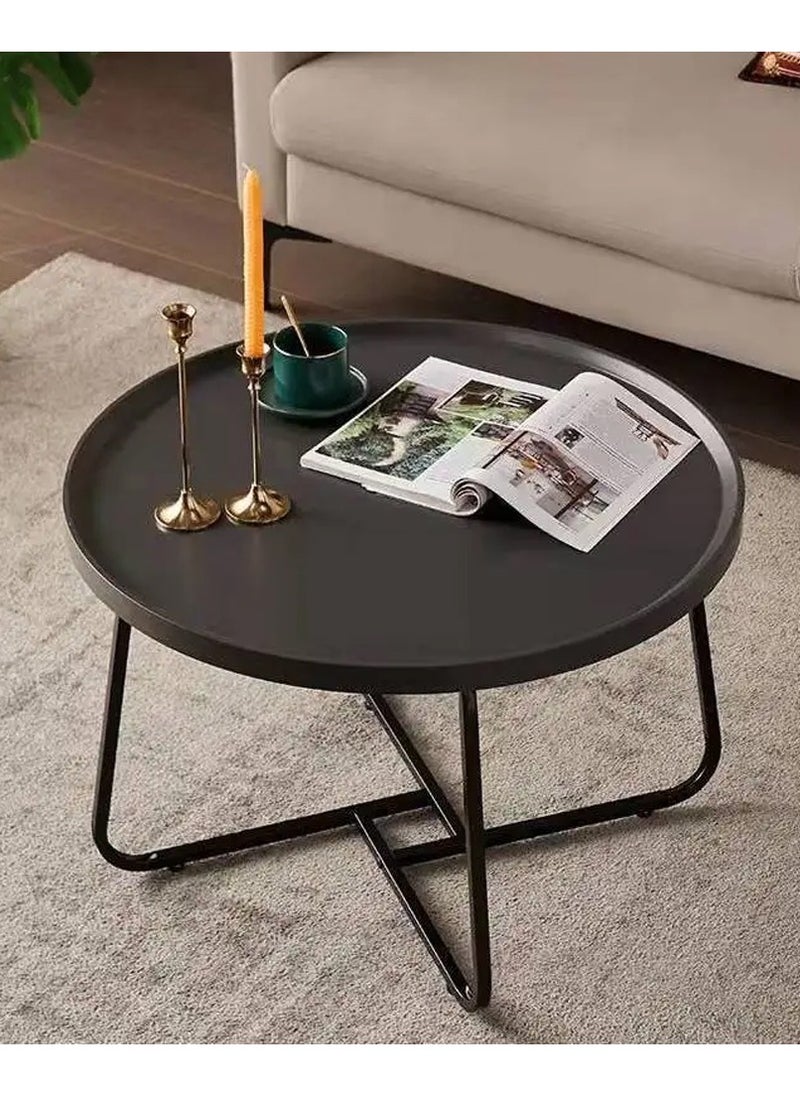 DubaiGallery - Coffee Table Set of 2 Stackable MDF Top Side Table Round Set Table Combination Small Set Table Set Industrial Style Side Table Round for Living Room, Balcony - Image 1