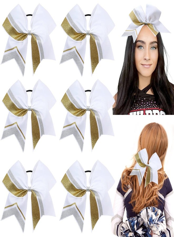 CN 6 PCS 7" Large Glitter Cheer Bows for Cheerleaders, CN Sparkly Hair Bows with Elastic Hair Ties Personalized Accessories for Teens Girls Woman Cheerleading Softball Competition Sports - Image 1