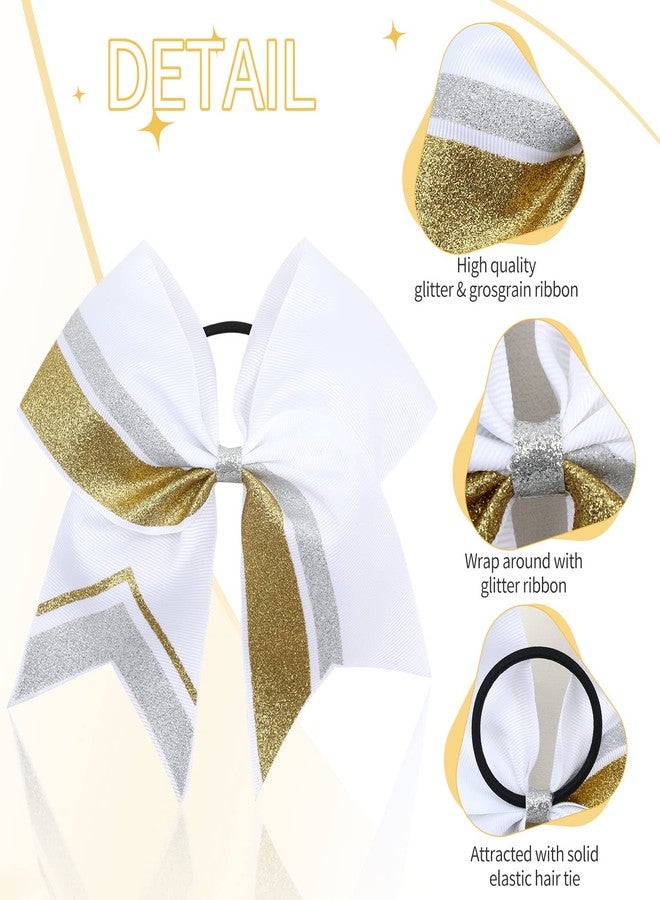 CN 6 PCS 7" Large Glitter Cheer Bows for Cheerleaders, CN Sparkly Hair Bows with Elastic Hair Ties Personalized Accessories for Teens Girls Woman Cheerleading Softball Competition Sports - Image 3