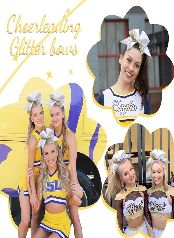 CN 6 PCS 7" Large Glitter Cheer Bows for Cheerleaders, CN Sparkly Hair Bows with Elastic Hair Ties Personalized Accessories for Teens Girls Woman Cheerleading Softball Competition Sports - Image 2