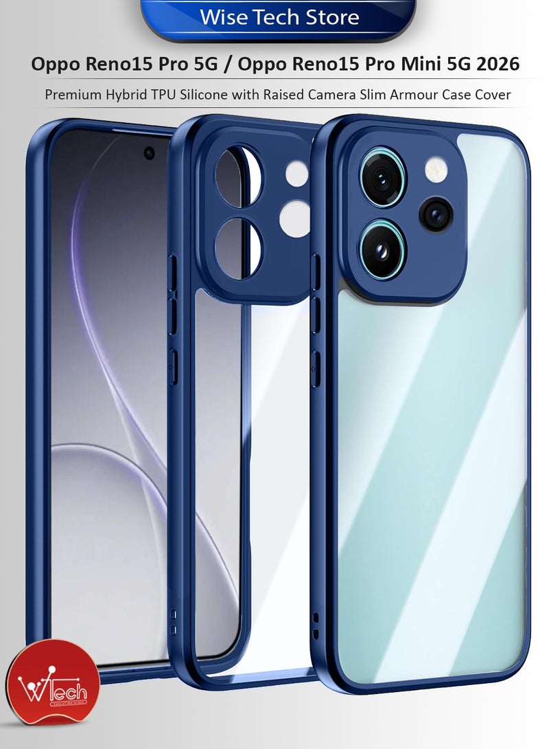 Wtech Oppo Reno15 Pro 5G / Oppo Reno15 Pro Mini 5G 2026 Hybrid TPU Silicone with Raised Camera Slim Armour Case Cover (MCAPSA) - Clear/Navy Blue - Image 1