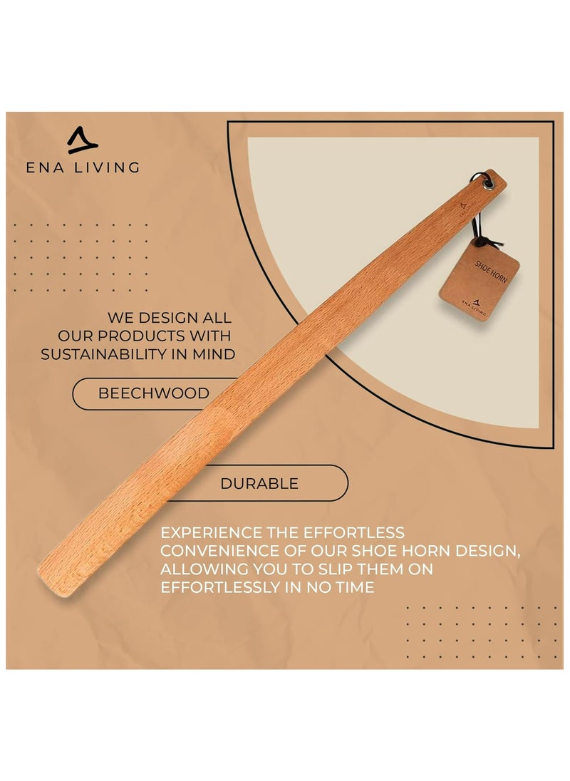 Abena - ENA Living Beechwood Shoe Horn, Eco-Labelled Shoehorn, Sustainable Shoe Horn, Long-Handled For Your Comfort, Use As A Back Scratcher, Smooth & Sturdy, Non-Slip Long Shoe Horn, Long-Lasting - Image 1