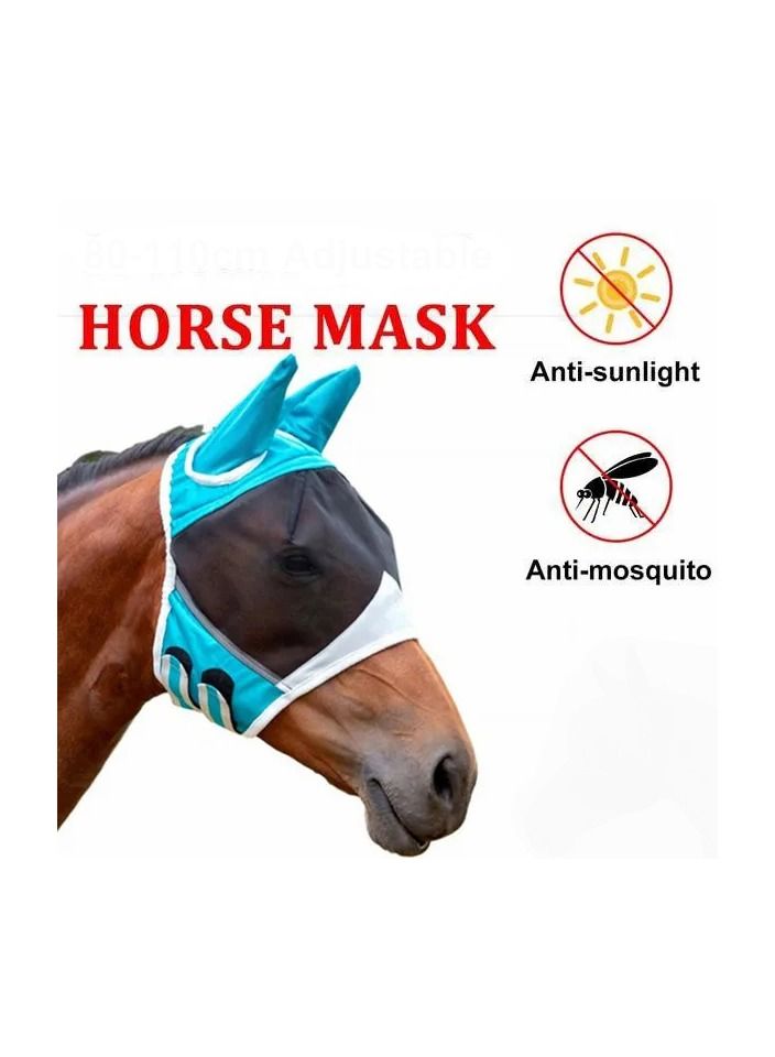 Generic 1-Piece Mesh Breathable Fly and Mosquito Prevention Horse Mask,Elastic UV Protection Mask,Size S,Colour Blue - Image 2
