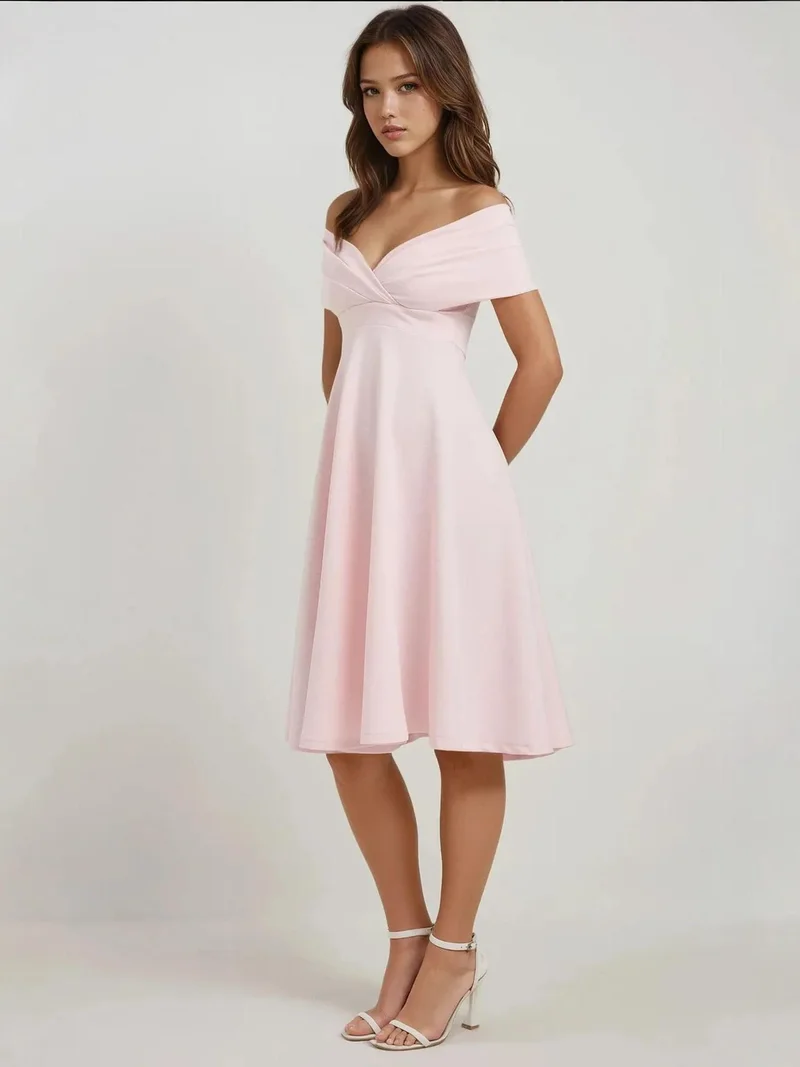 زوبعة فستان ميدي بياقة قارب