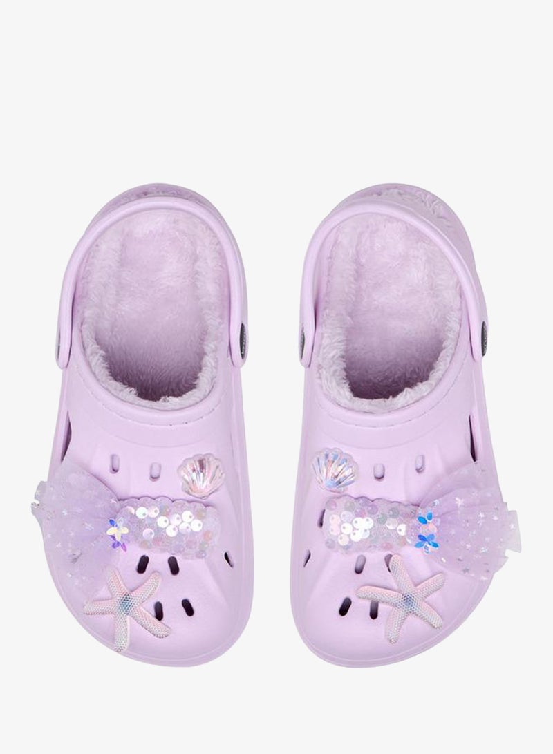 Aqua Mermaid Jibbitz Fur Detail Clogs with Backstrap - Image 3