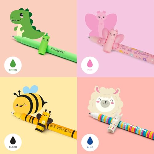 LEGAMI Set of 10 Gel Erasable Pens Erasable Pens Erasable Ink Pens Gel Pens Erasable without Leaf 07 mm Tip Assorted Ink Colours and Animal Designs - Image 3