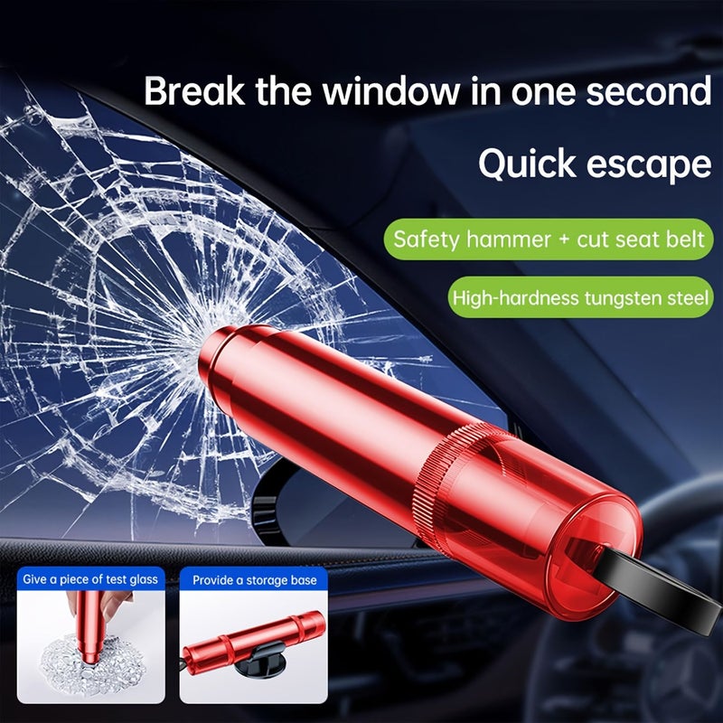 2 Car Emergency Hammer Quick Cutter Window Breaker Escape Safety Tool With Seat Belt Cutter Red - Image 3