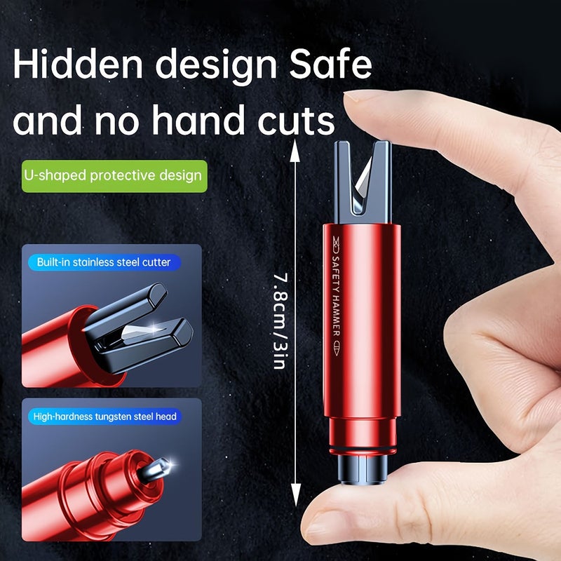 2 Car Emergency Hammer Quick Cutter Window Breaker Escape Safety Tool With Seat Belt Cutter Red - Image 1