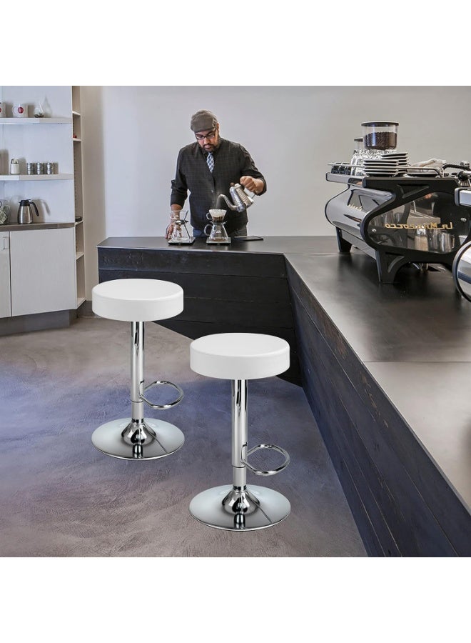 Round Adjustable Bar Stool Set (2 Pieces) – Swivel PU Leather Counter Chairs with Footrest for Kitchen & Home Use - Image 3