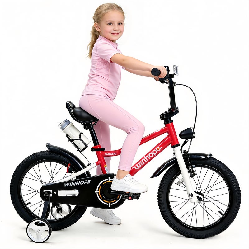 Winhope Kids Bike, 12 14 16 18 Inch Bike for 2-9 Boys & Girls, Children's Bicycle with Training Wheels, Headlight, Fenders, Adjustable Seat and Water Bottle for Outdoor Riding, Multiple Colors - Image 1