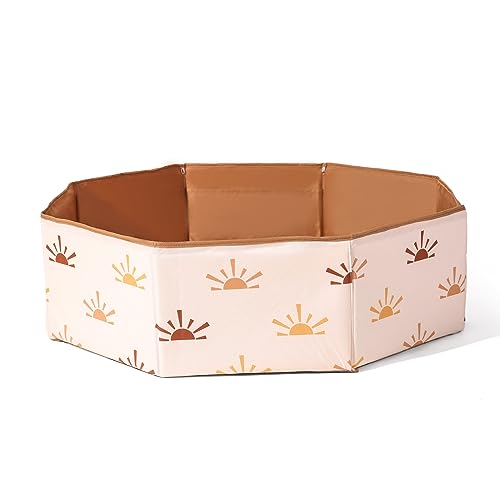Gogoso Foldable Ball Pit for Toddlers Large Soft Indoor Outdoor Pop Up Baby Kids Infant Ballpit Big Collapsible Puppy Dog Cat Pits with Basketball Hoop Balls Not Included Sun Print - Image 1