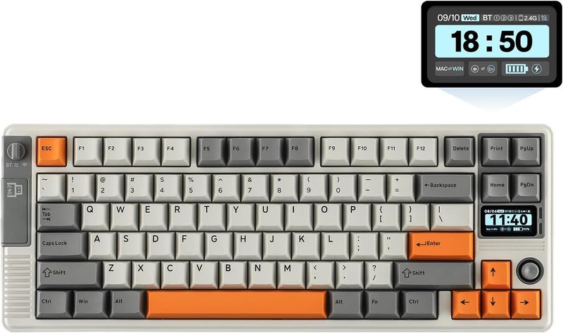 EPOMAKER RT85 Wireless Mechanical Keyboard with Joystick & DIY Screen, 8000mAh, BT/USB/2.4Ghz, Hot-Swap, PBT Keycap, Creamy Gasket, 75% Gaming Keyboard, US QWERTY (Retro White, Creamy Jade) - Image 1