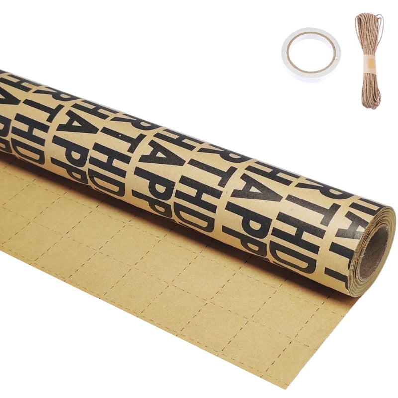 Win Change Birthday Wrapping Paper Rolls, Gift Kraft Gift Wrapping Paper Design for Boys, Men, Women, Girls - 17 Inch X 33 Ft (Black, 46.8 Sq.Ft.Ttl) - Image 1