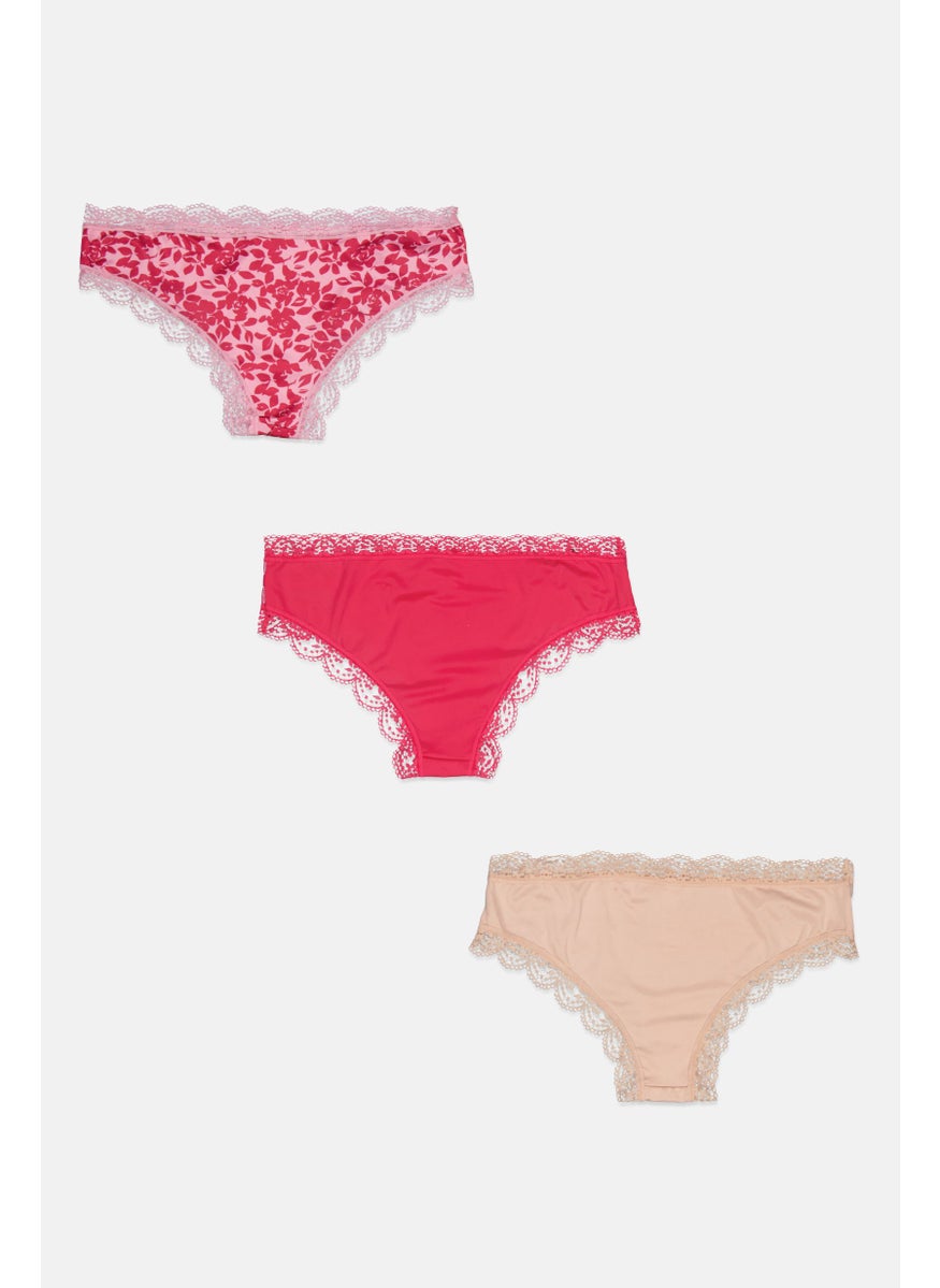 French Affair Women 3 Pcs Textured Panties, Pink  - Image 2