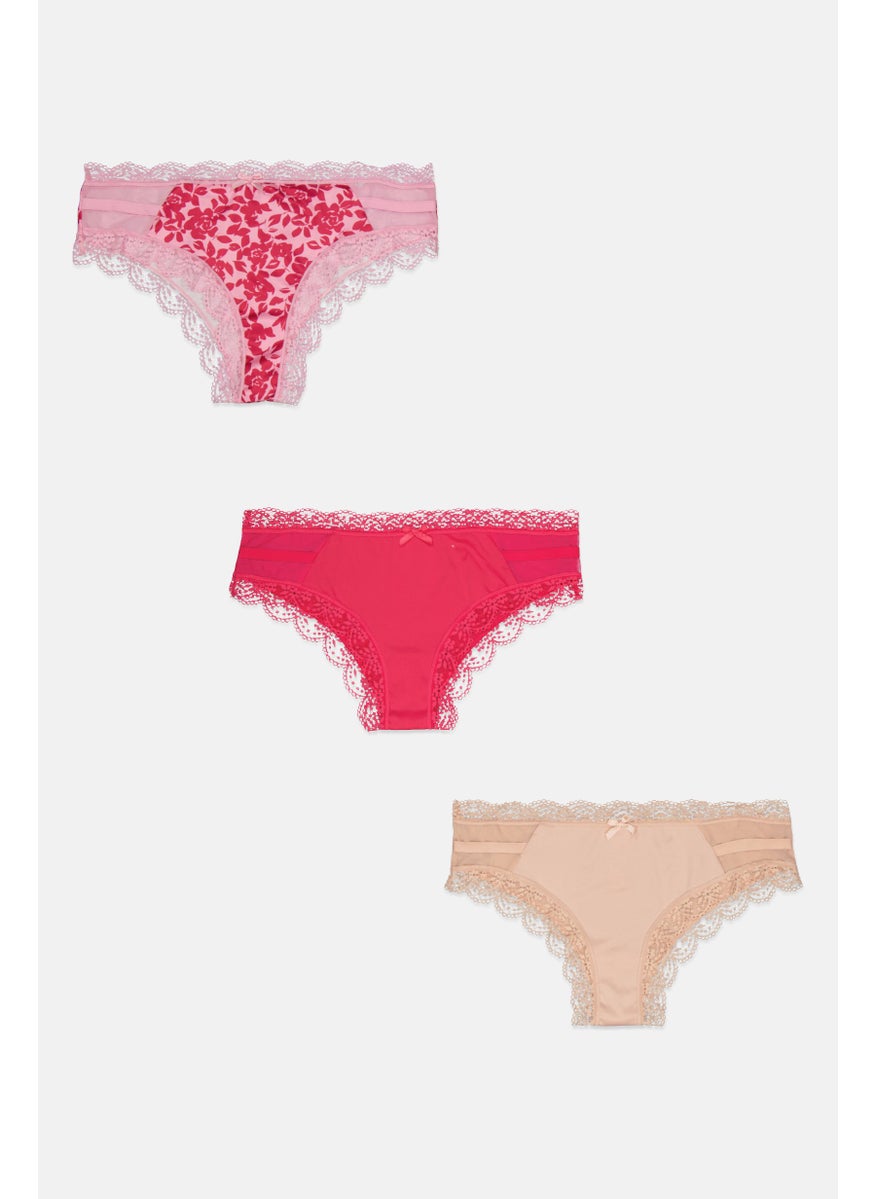 French Affair Women 3 Pcs Textured Panties, Pink  - Image 1