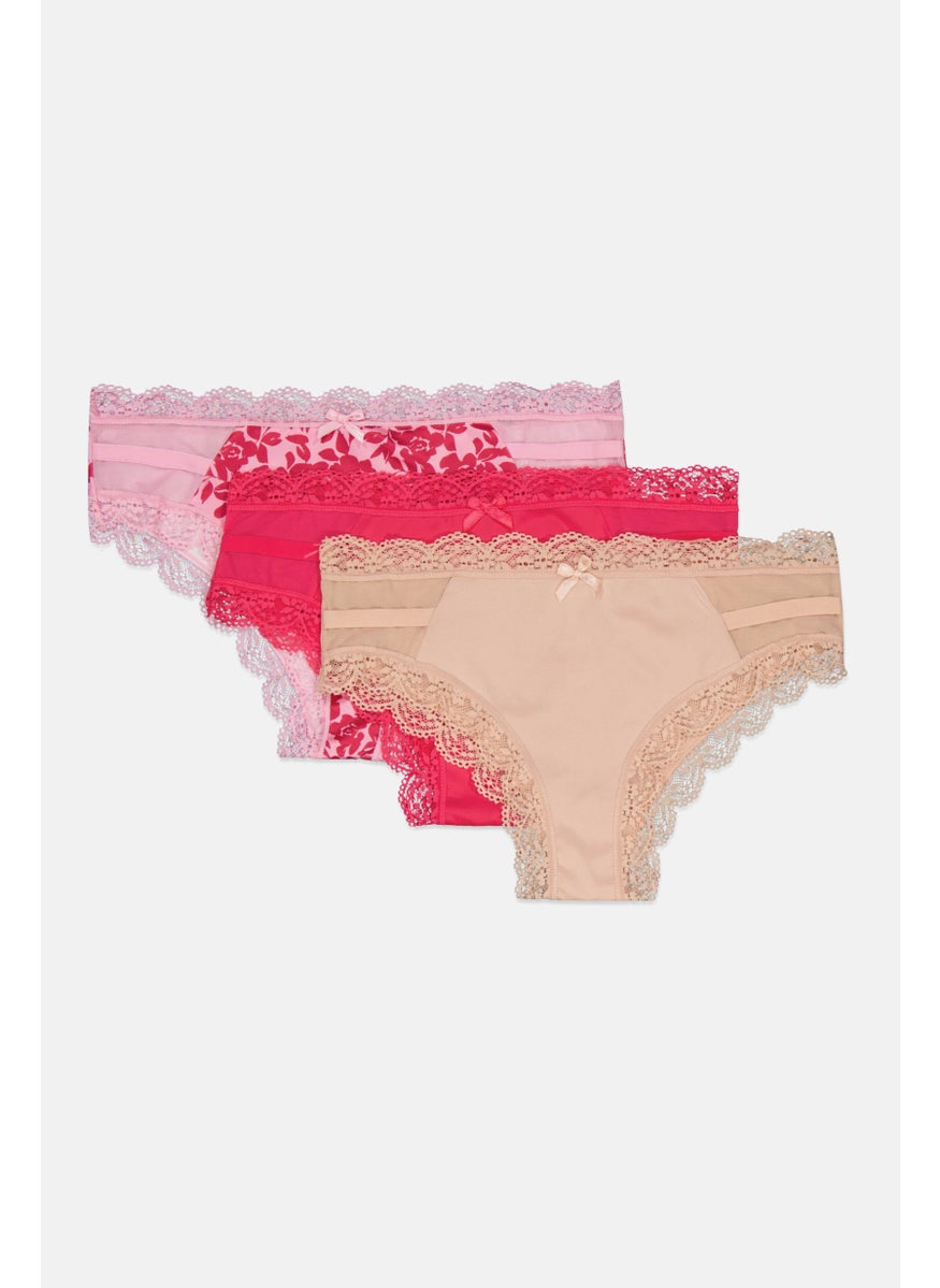 French Affair Women 3 Pcs Textured Panties, Pink  - Image 3