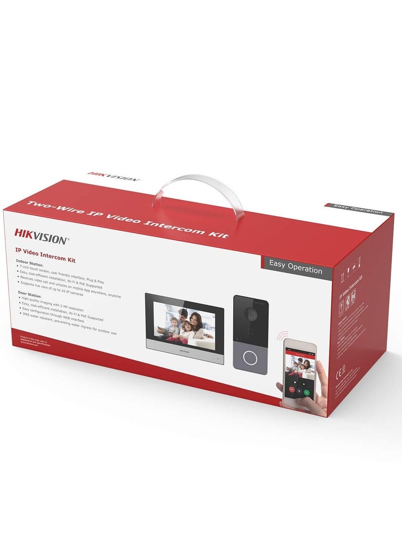 HIKVISION IP Video Intercom Kit, Standard PoE, Noise Suppression & Echo Cancellation, WiFi & Ethernet, Config Remotely Via Web, TF Card Storage, 2-Way Audio Communication, Gray | DS-KIS603-P - Image 2