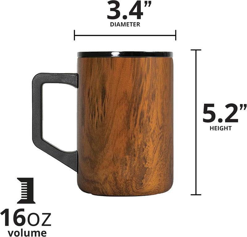 Elemental Insulated Coffee Mug - Triple-Wall Stainless Steel Summit Travel Cup for Hot and Cold Drinks - Thermal Coffee Mug with Lid and Handle for Camping, Office & Travel 16oz - Teakwood - Image 2