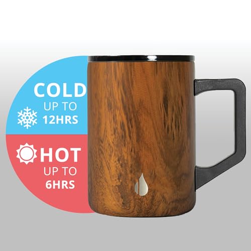 Elemental Insulated Coffee Mug - Triple-Wall Stainless Steel Summit Travel Cup for Hot and Cold Drinks - Thermal Coffee Mug with Lid and Handle for Camping, Office & Travel 16oz - Teakwood - Image 5