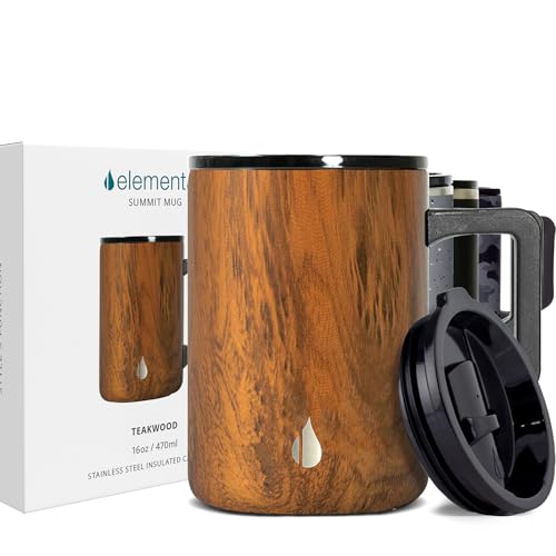 Elemental Insulated Coffee Mug - Triple-Wall Stainless Steel Summit Travel Cup for Hot and Cold Drinks - Thermal Coffee Mug with Lid and Handle for Camping, Office & Travel 16oz - Teakwood - Image 1