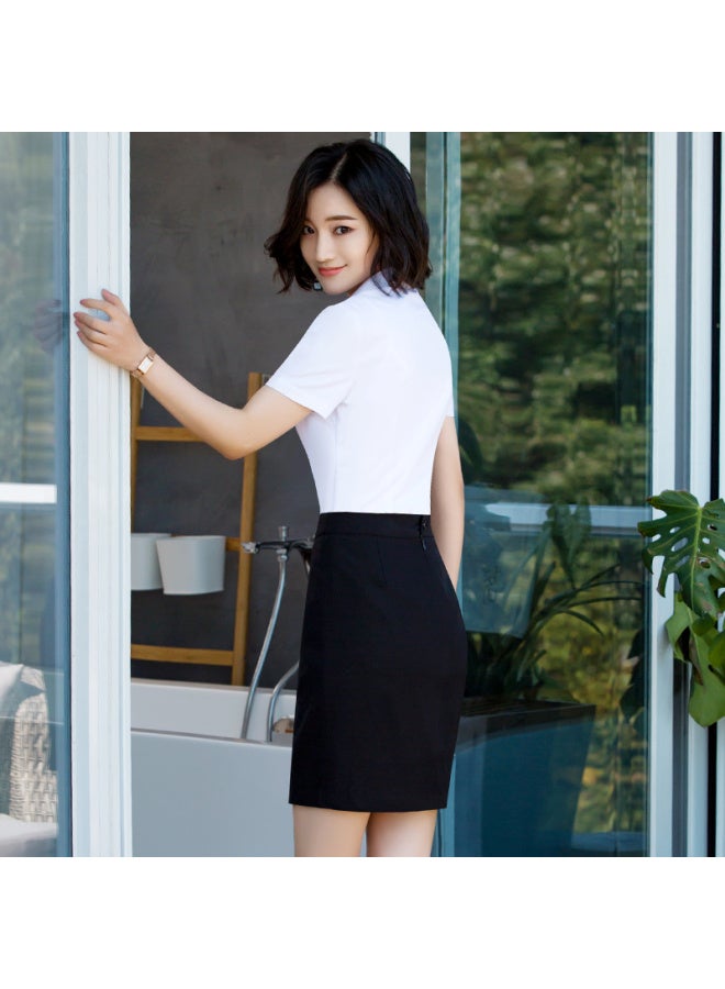 Teluoman White Short Sleeve Women'S V-Neck Summer Thin Professional Workwear Interview Formal Work Shirt - Image 5