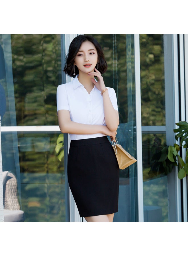 Teluoman White Short Sleeve Women'S V-Neck Summer Thin Professional Workwear Interview Formal Work Shirt - Image 2