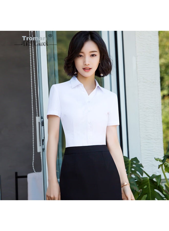 Teluoman White Short Sleeve Women'S V-Neck Summer Thin Professional Workwear Interview Formal Work Shirt - Image 1