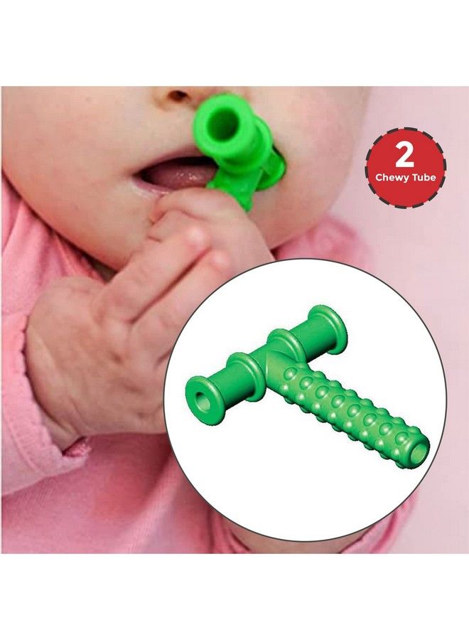 Safe-O-Kid أنبوب مضغ آمن للأطفال ذو قوام؛ عضاضة لتطوير مهارات عض الطفل بأمان أنبوب مضغ ذو قوام للأطفال من 6 إلى 36 شهرًا، عبوة خضراء من 2 - Image 3