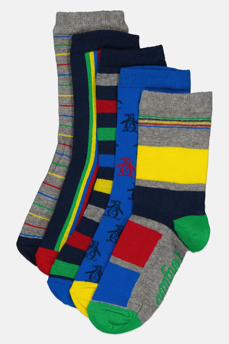 Original Penguin جوارب أطفال أولاد 5 أزواج بطبعات جرافيك، متعددة الألوان - Image 1