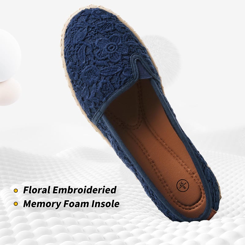 BABUDOG Women's Flats with Flower Embroideried,White Lace Ballet Flats,Comfortable Dress Flats(Navy Blue.US8) - Image 4