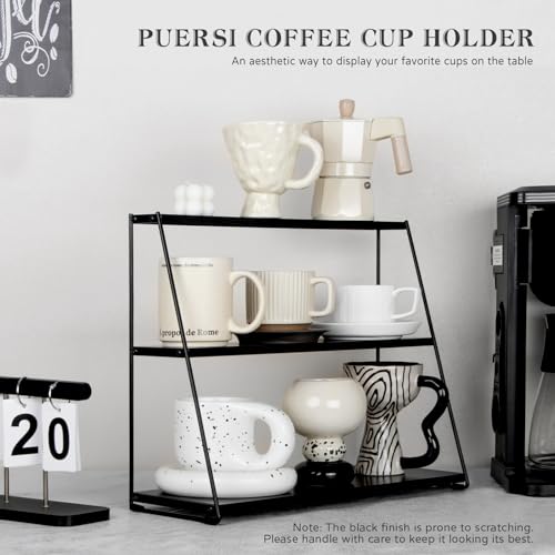 PUERSI Coffee Mug Holder Metal Mug Display Rack for Countertop 3 Tier Mug Shelf Coffee Station Accessories Organizer for Kitchen Office Home Black - Image 3
