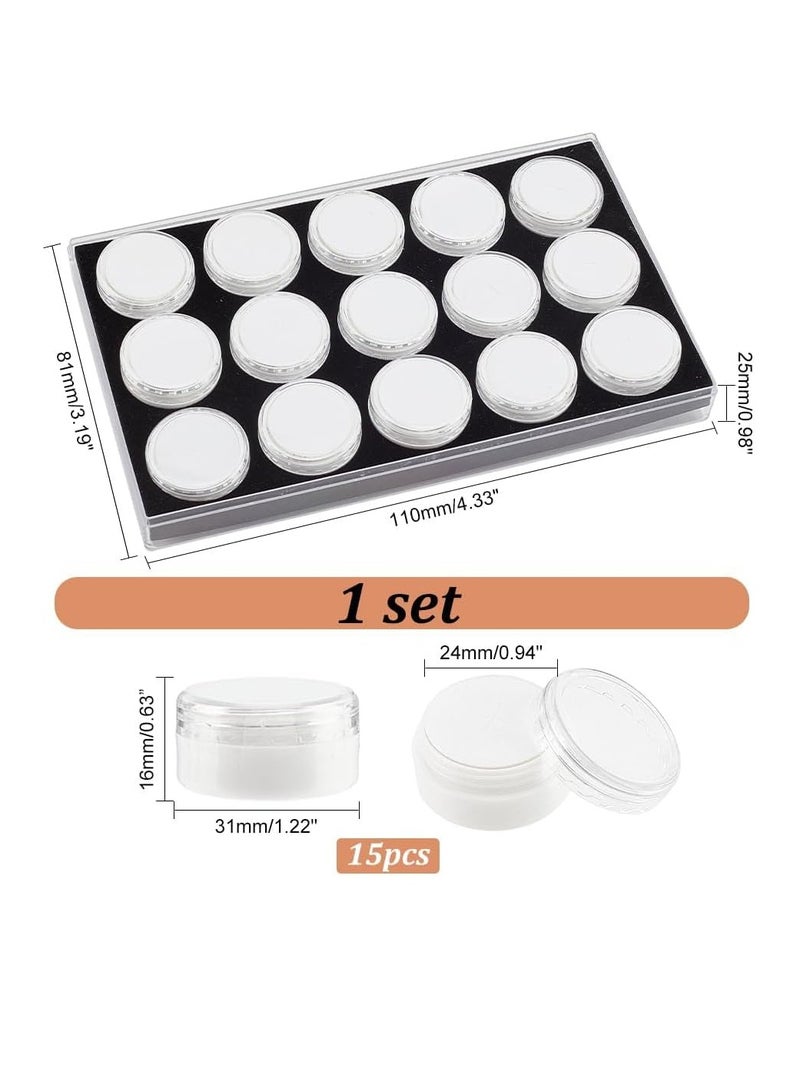 Excefore صندوق تخزين الماس مكون من 15 قطعة، صندوق عرض الأحجار الكريمة، صندوق بلاستيكي دائري صغير، منظم مجوهرات مع مخمل للمقتنيات، أحجار الراين، الكريستال، العناصر الصغيرة - Image 2