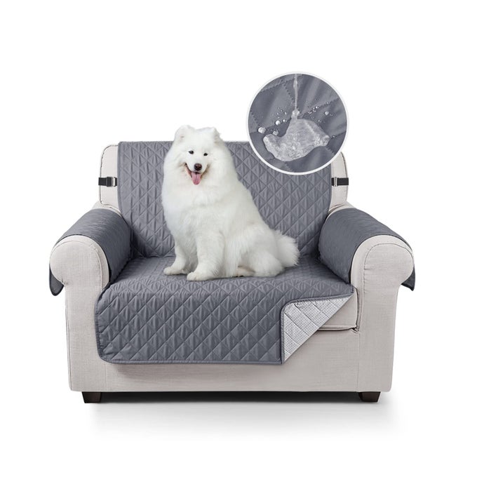 SOFA COVERS 100 WATERPROOF SOFA SLIPCOVERS 1 SEATERNON SLIP COVER FOR KIDSDOGSPETSWASHABLE SOFA PROTECTOR WITH ELASTIC STRAP DARK GREYUPDATE OF CLOTH