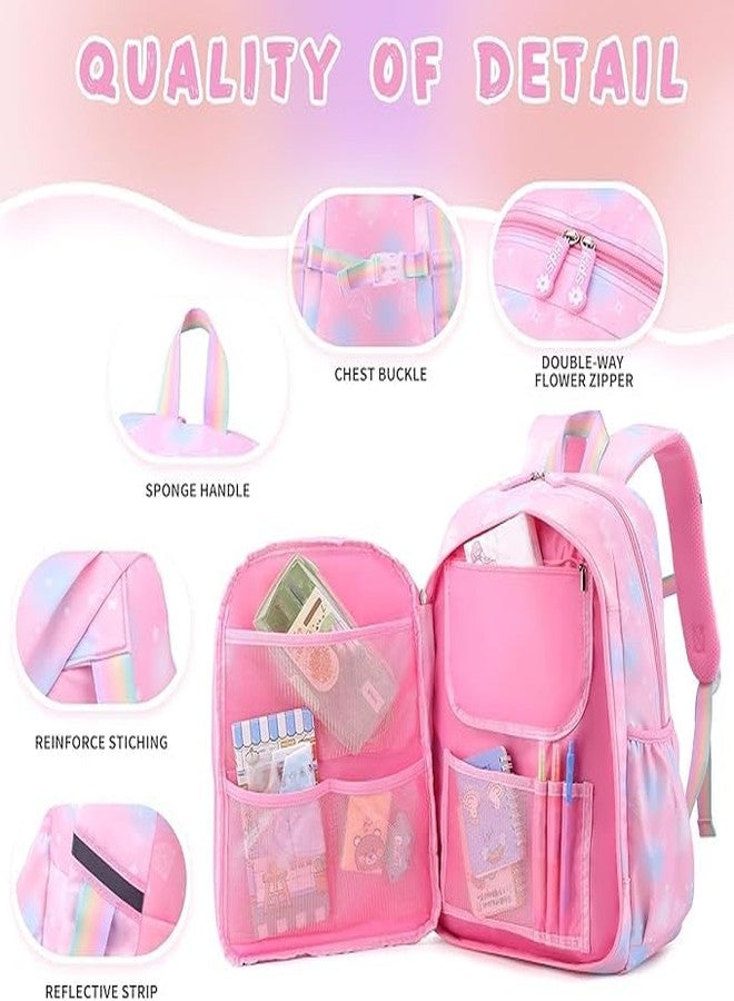 WebWares 1pcs Girl Backpacks, School Bags for Middle Students, Kids Backpack for Girls, Teen Kid Elementary Middle High School, School Bags for 7-12 Years Old Girls (Pink) - Image 2