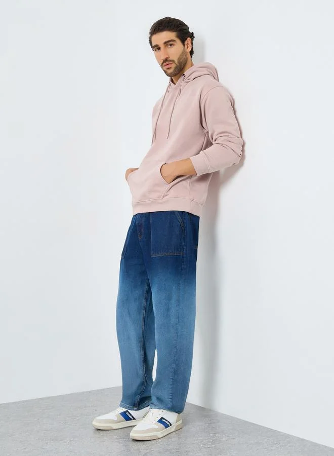 Styli Men Pink Relaxed Fit Graphic Print Hoodie